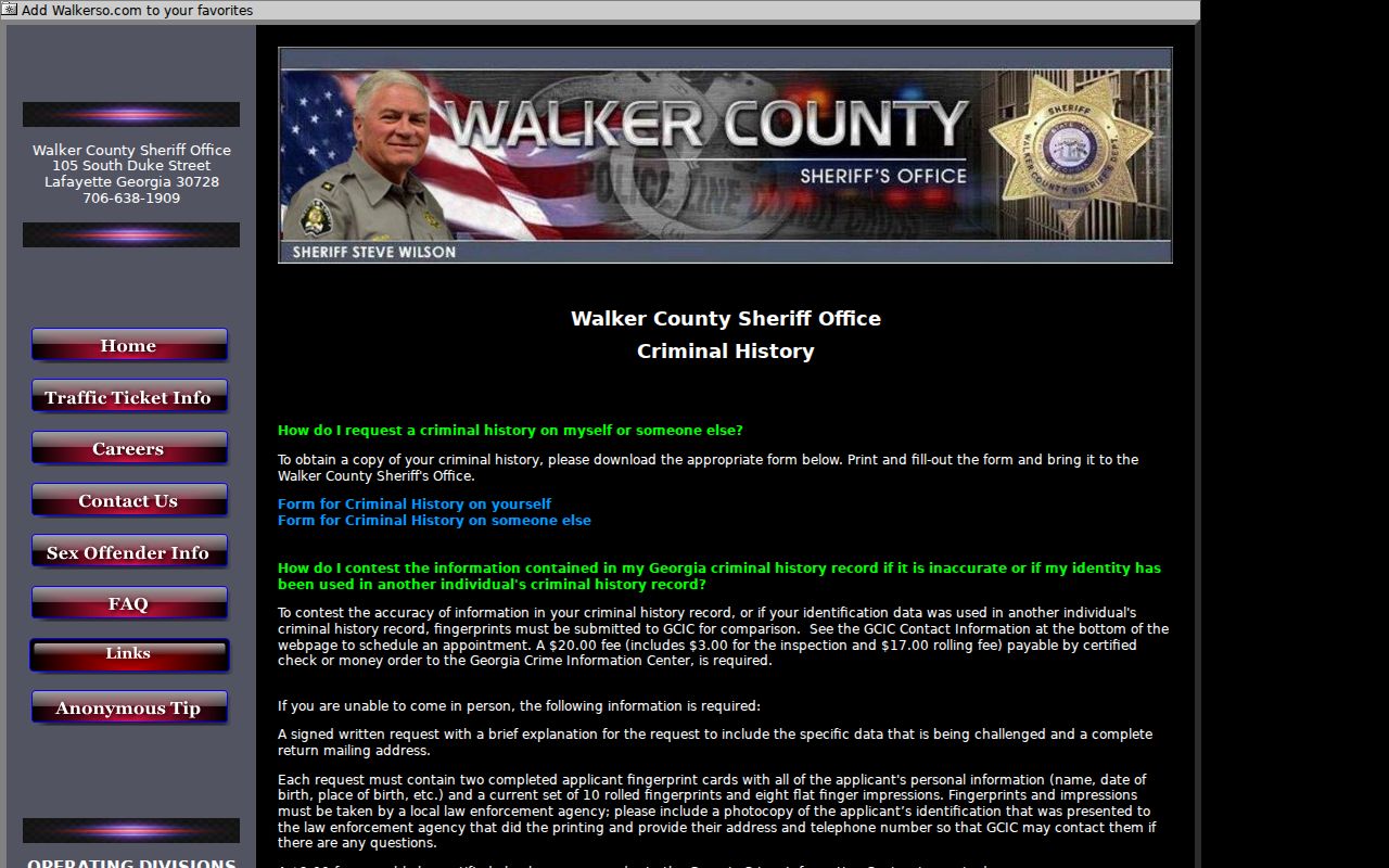 Walker County Sheriff criminal history request information