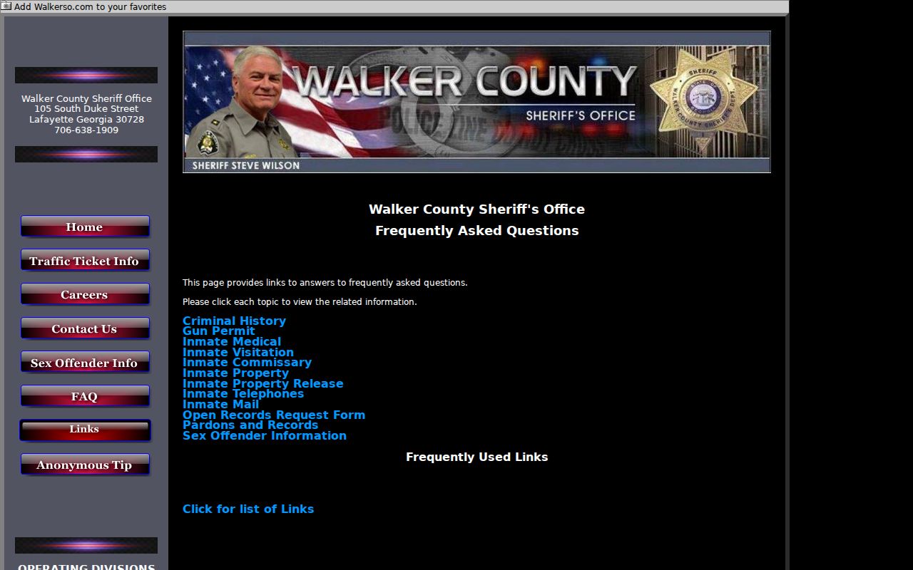 Walker County Sheriff FAQ with official records resource links