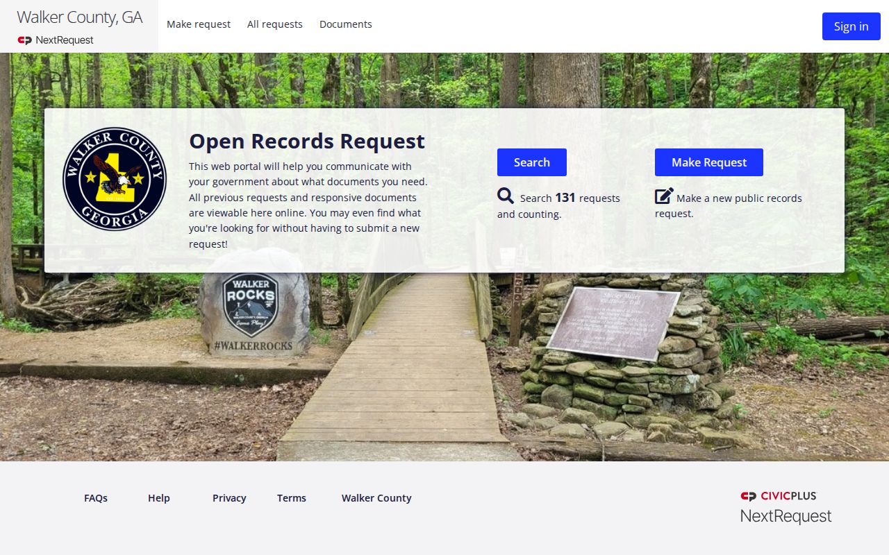 Walker County bench warrant records access through the county open records portal