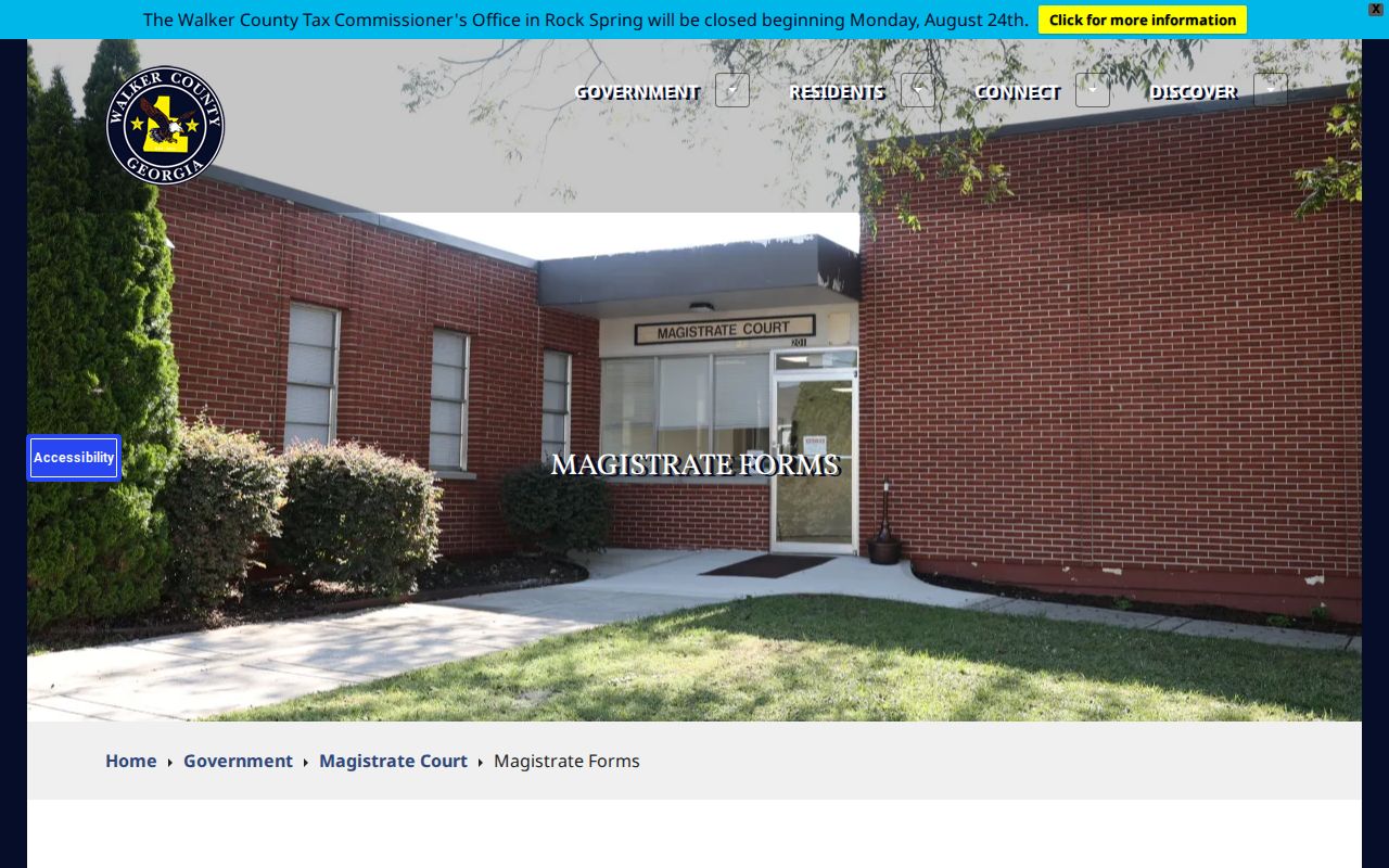 Walker County bench warrant research source showing Magistrate Court forms