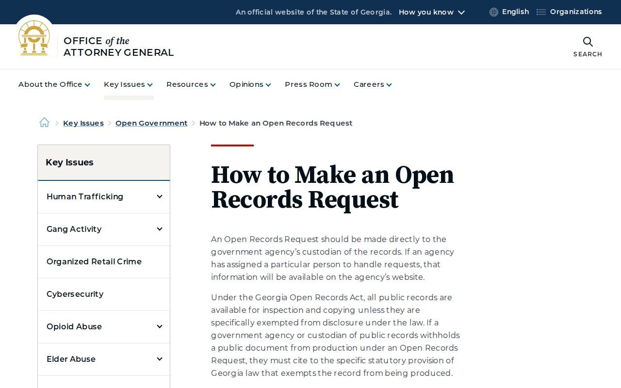 Georgia Attorney General guidance for making a focused open records request