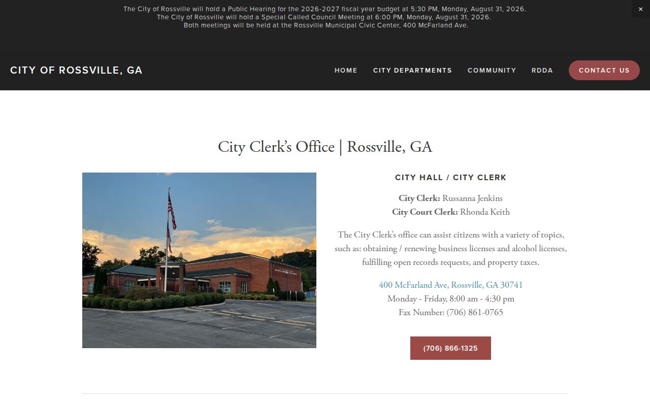 Rossville warrant records City Court Clerk source in Walker County