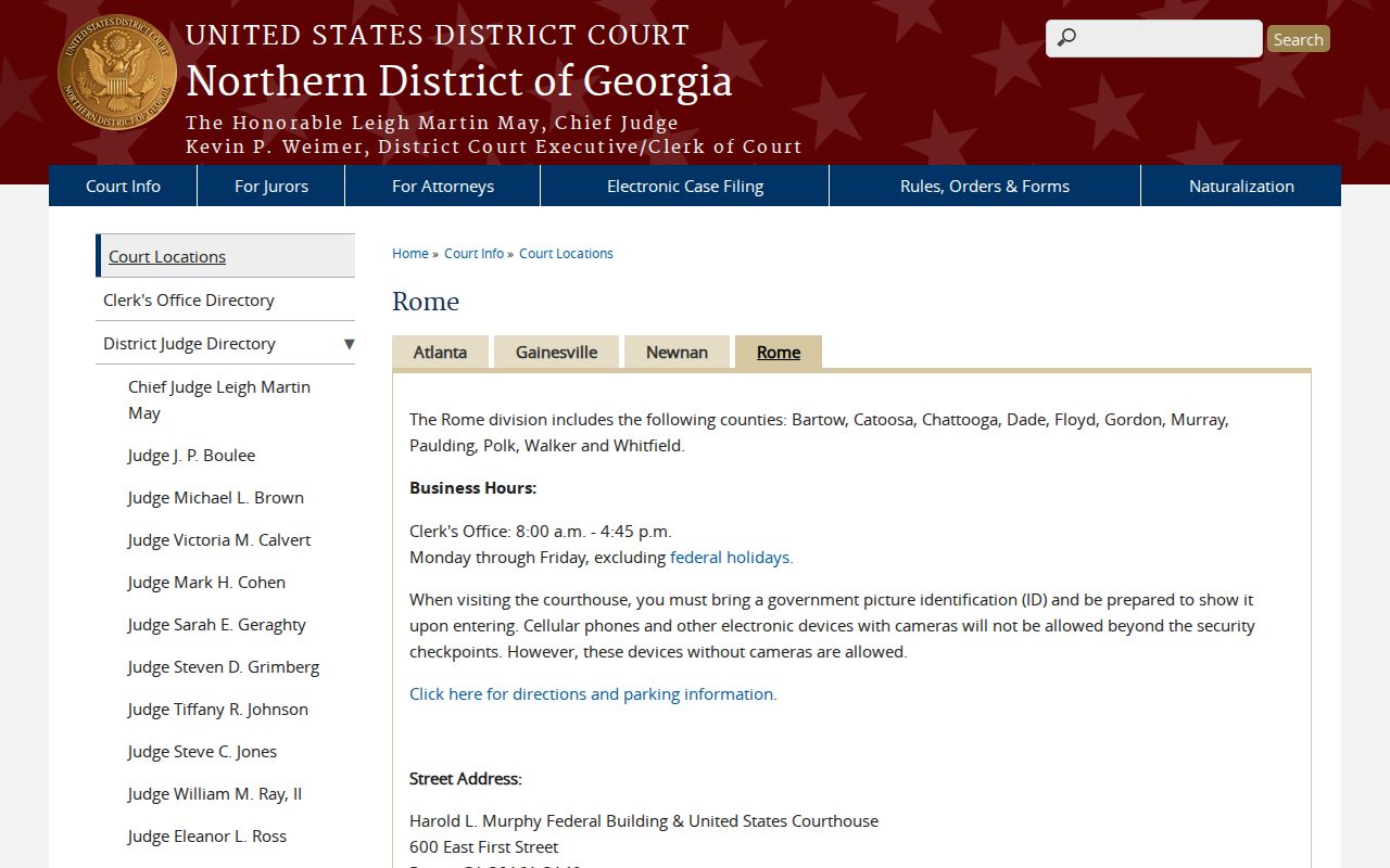 Walker County most wanted jurisdiction context on the federal Rome Division page