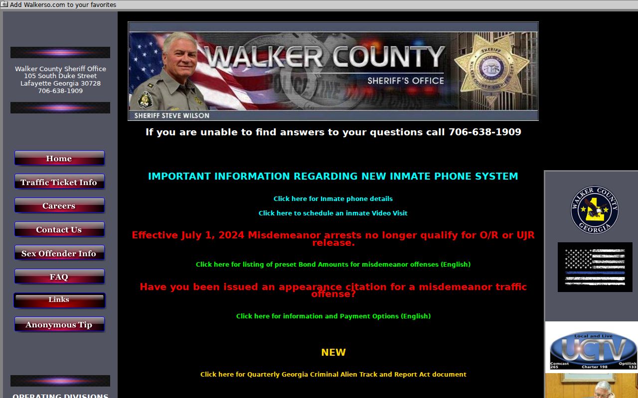 Walker County warrant records Sheriff home page