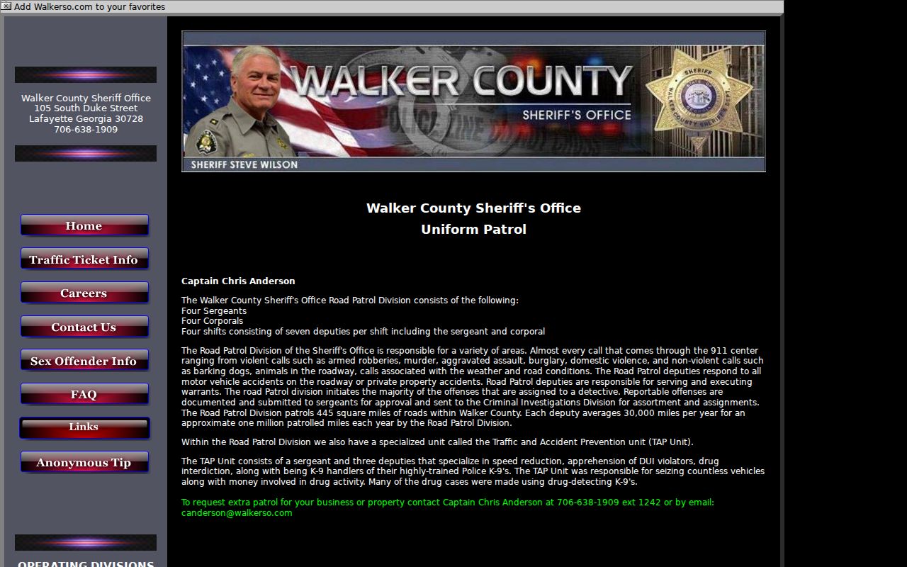 Walker County warrant service Road Patrol page